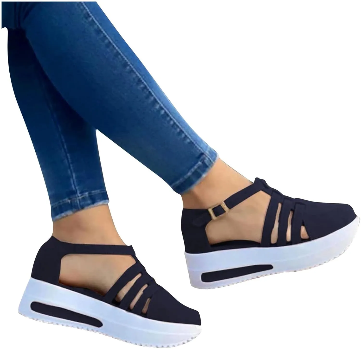 Aniywn Summer Sandals for Women,Ankle Buckle Strap Platform Wedge Sandal Shoes Hollow Out Ladies Cusual Sandals