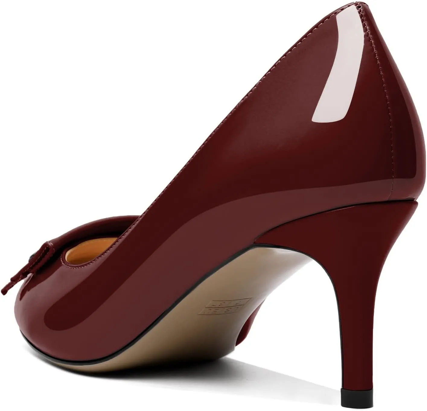 AUMOTED Women Stiletto Heel Pumps Solid Closed Round Toe Buckle Bow Pumps Slip on Patent Heeled Ladies Office Classic Dress Shoes 2.5 Inches