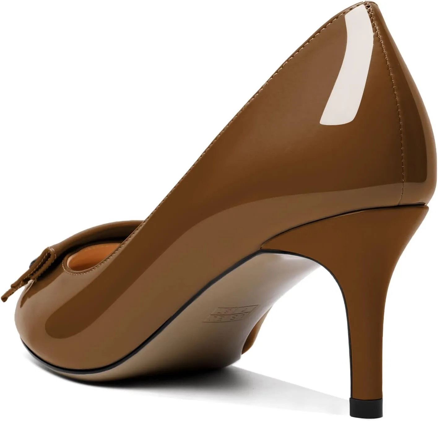 AUMOTED Women Stiletto Heel Pumps Solid Closed Round Toe Buckle Bow Pumps Slip on Patent Heeled Ladies Office Classic Dress Shoes 2.5 Inches