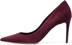Autumn Black Suede Shoes high Heels Pointed Toe Pink Burgundy Leather Pumps Slip on Stiletto Heels Sheepskin Lining Party Prom Evening Dance Shoes for Women 3.9 Inches