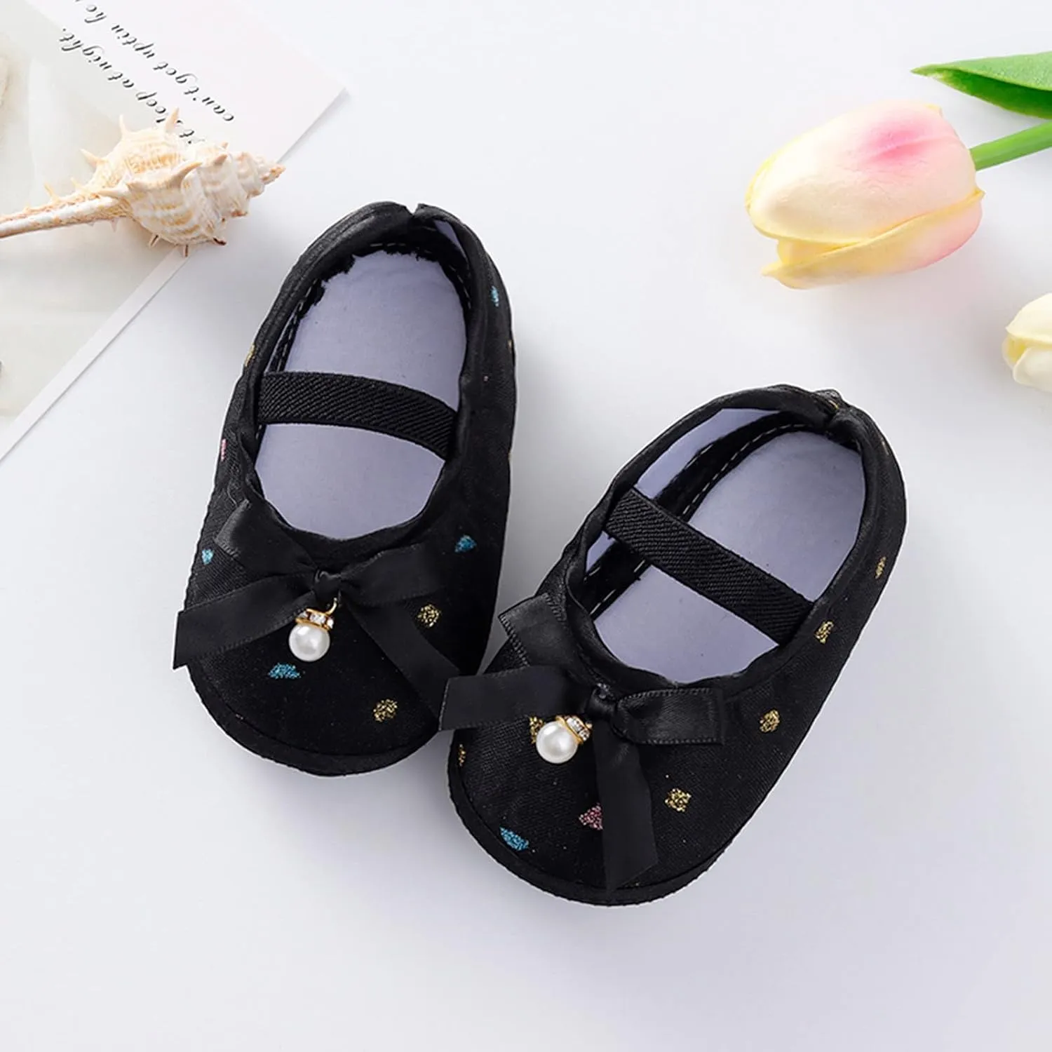 Baby Walking Shoes, Infant Baby Boys Girls Soft Sole Shoes Hanging Pearl Cute Bow Princess Shoes 0-9 Months