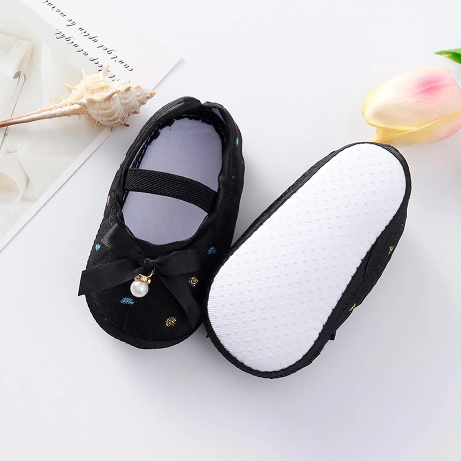 Baby Walking Shoes, Infant Baby Boys Girls Soft Sole Shoes Hanging Pearl Cute Bow Princess Shoes 0-9 Months