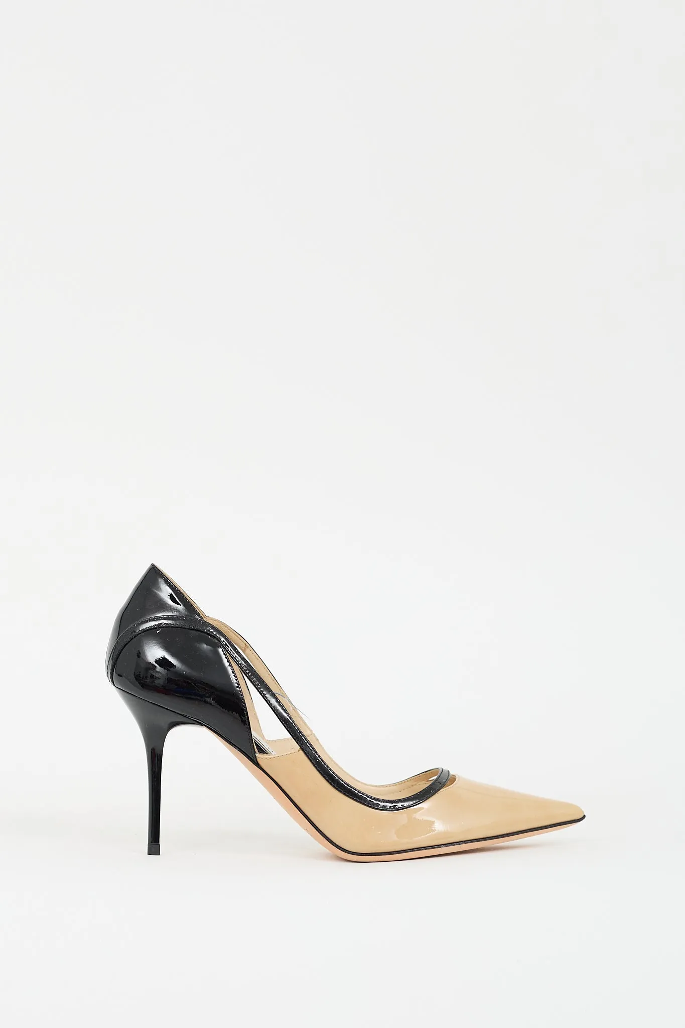 Beige & Black Patent Leather Pump