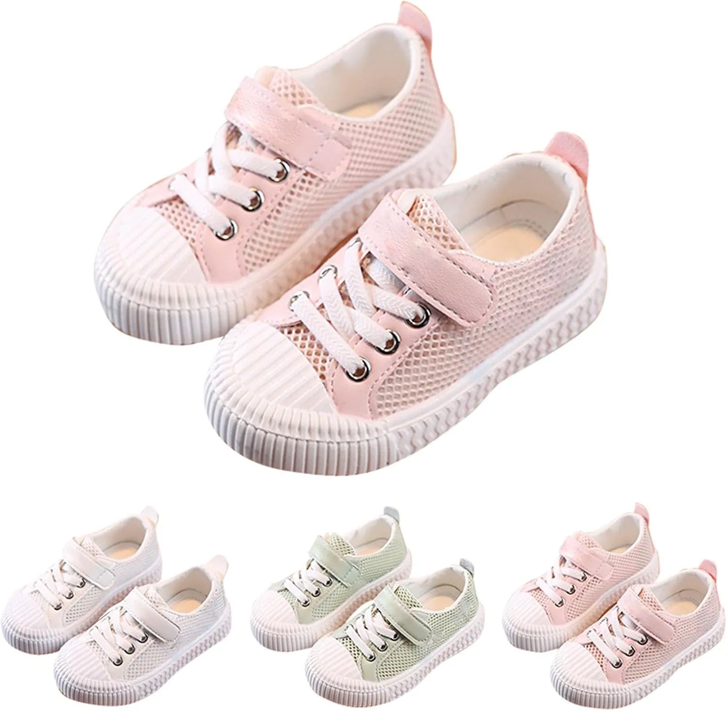 Boys & Girls Mesh Shoes Toddler Canvas Shoes Lace up Flat Tennis Shoes Hook and Loop Ribbing Surrounding Sneaker