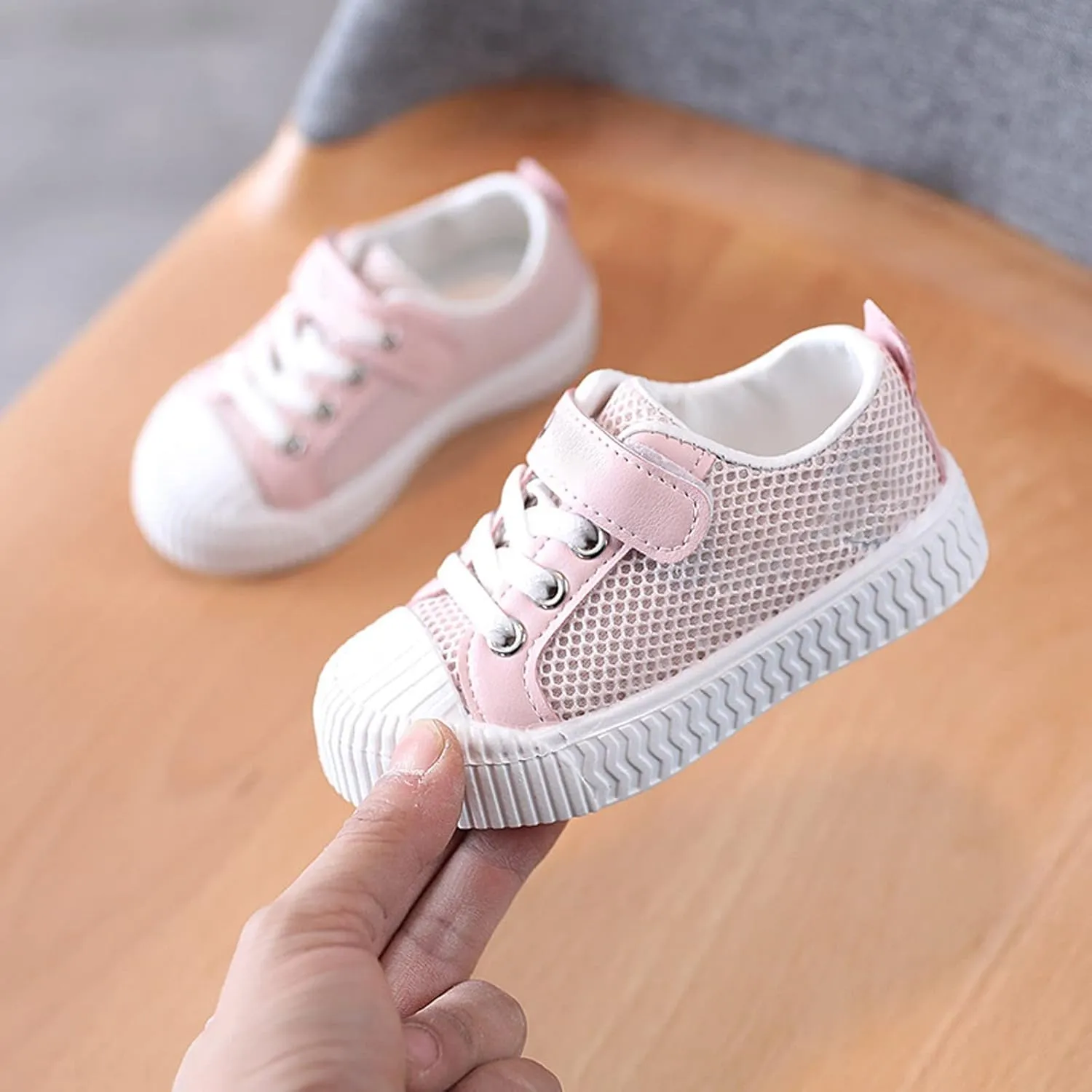 Boys & Girls Mesh Shoes Toddler Canvas Shoes Lace up Flat Tennis Shoes Hook and Loop Ribbing Surrounding Sneaker