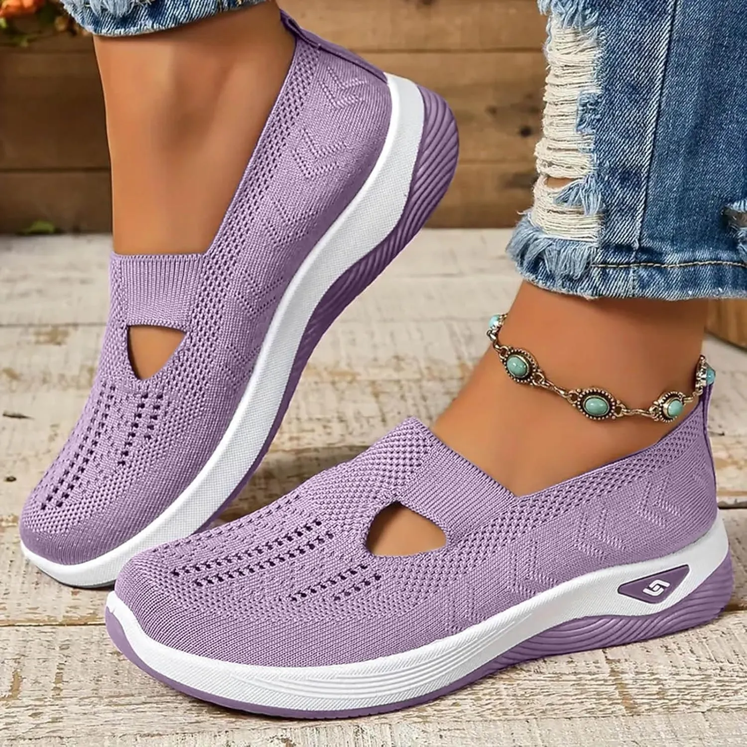 Cathalem Women's Slip on Sneakers Shoes Woven Orthopedic Breathable Soft Shoes Walking Diabetic Foam Shoes Hands Free Slip in