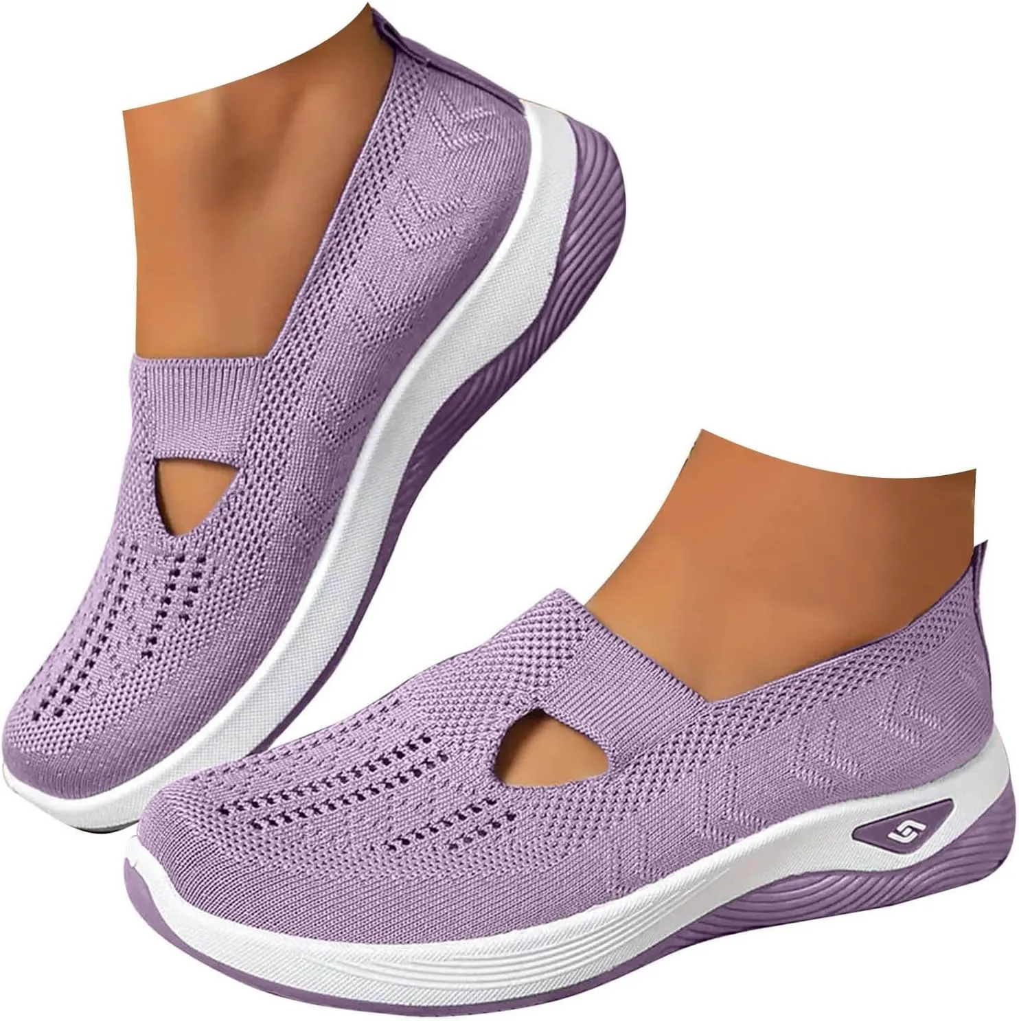 Cathalem Women's Slip on Sneakers Shoes Woven Orthopedic Breathable Soft Shoes Walking Diabetic Foam Shoes Hands Free Slip in