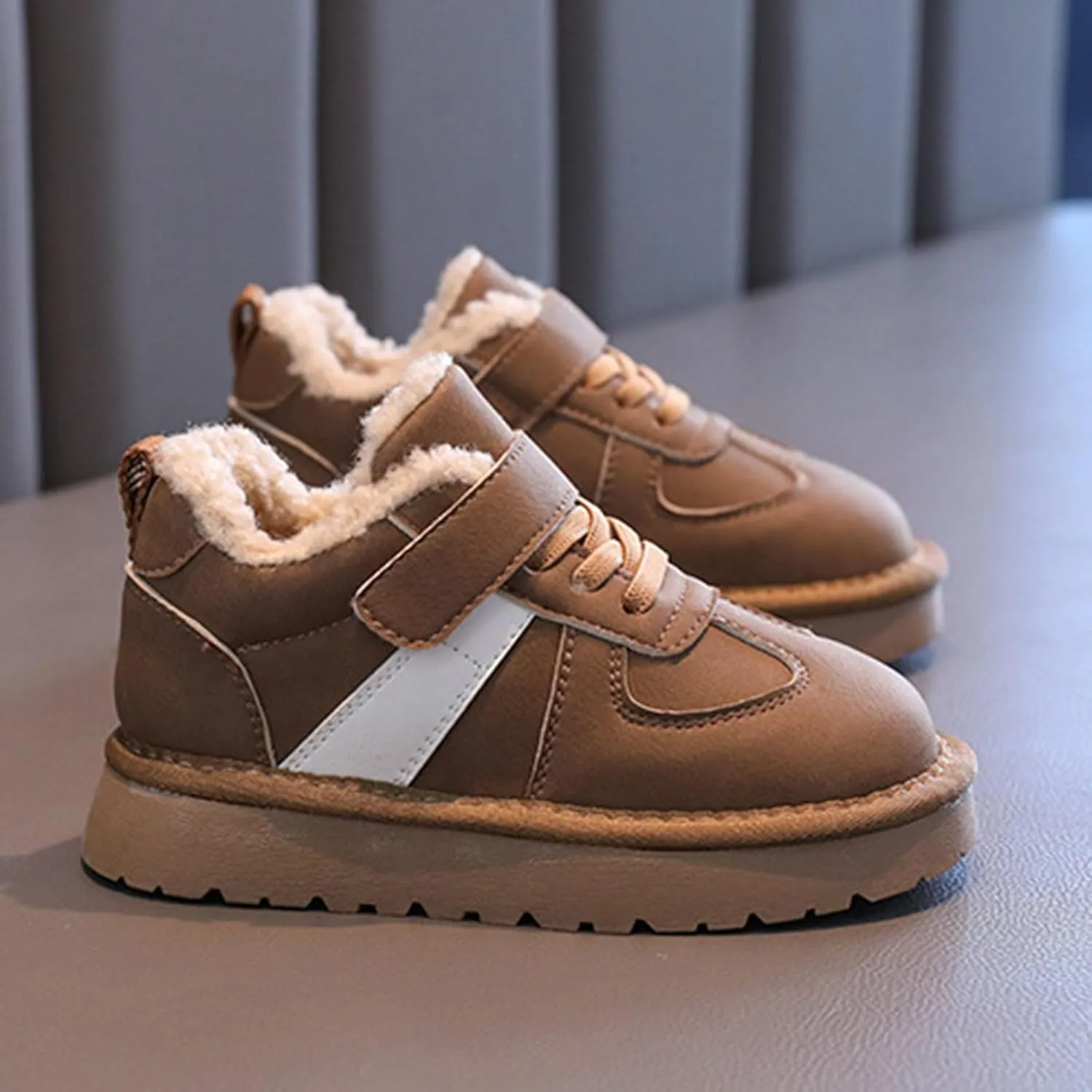 Kids Fleece Warm Lined Sneakers Comfortable Cozy Lightweight Athletic Walking Jogging Sport Shoes Girls Stylish Boots
