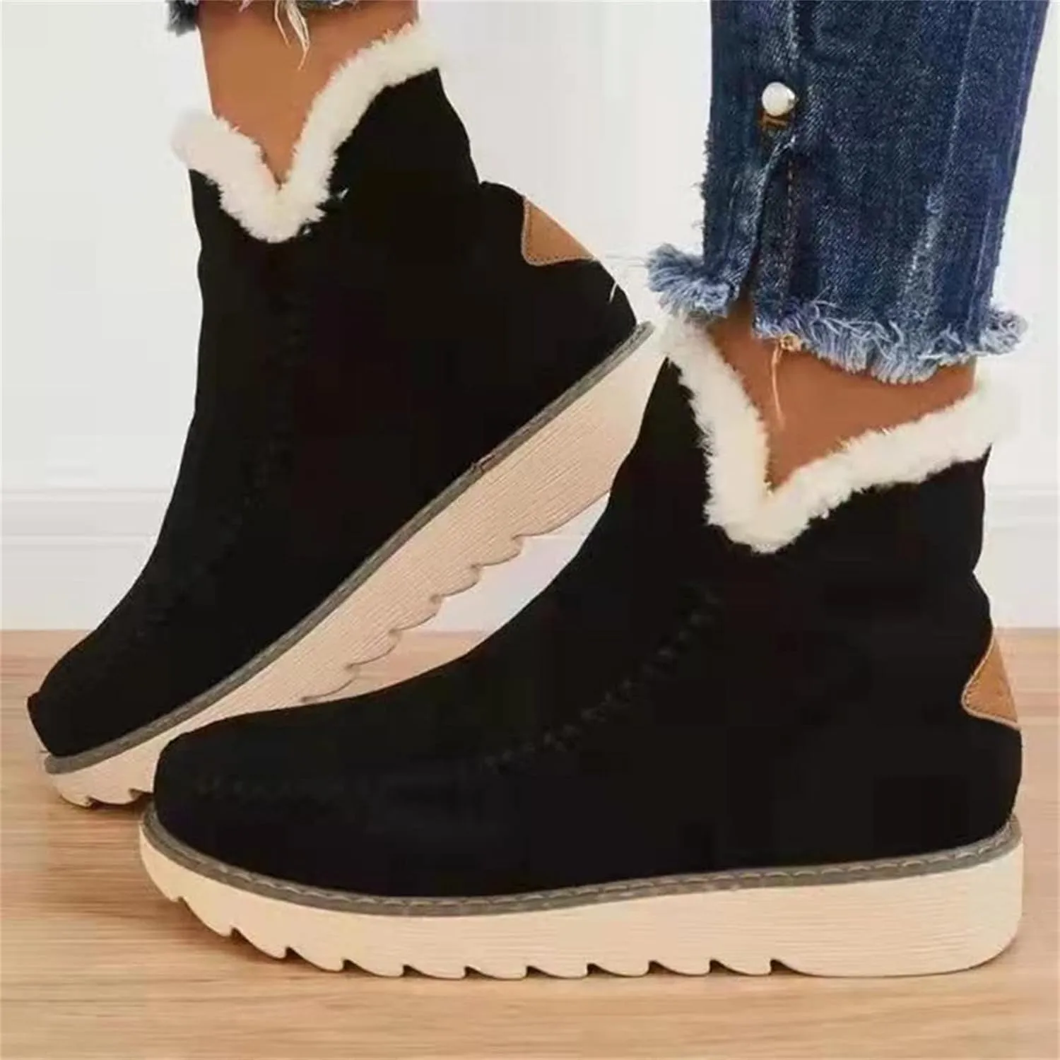 Lausiuoe Winter Dress Boots For Women 2024 Snow Boots with Fur Lined Warm Slip On Fashion Fuzzy Loafers Shoes Ankle Booiets