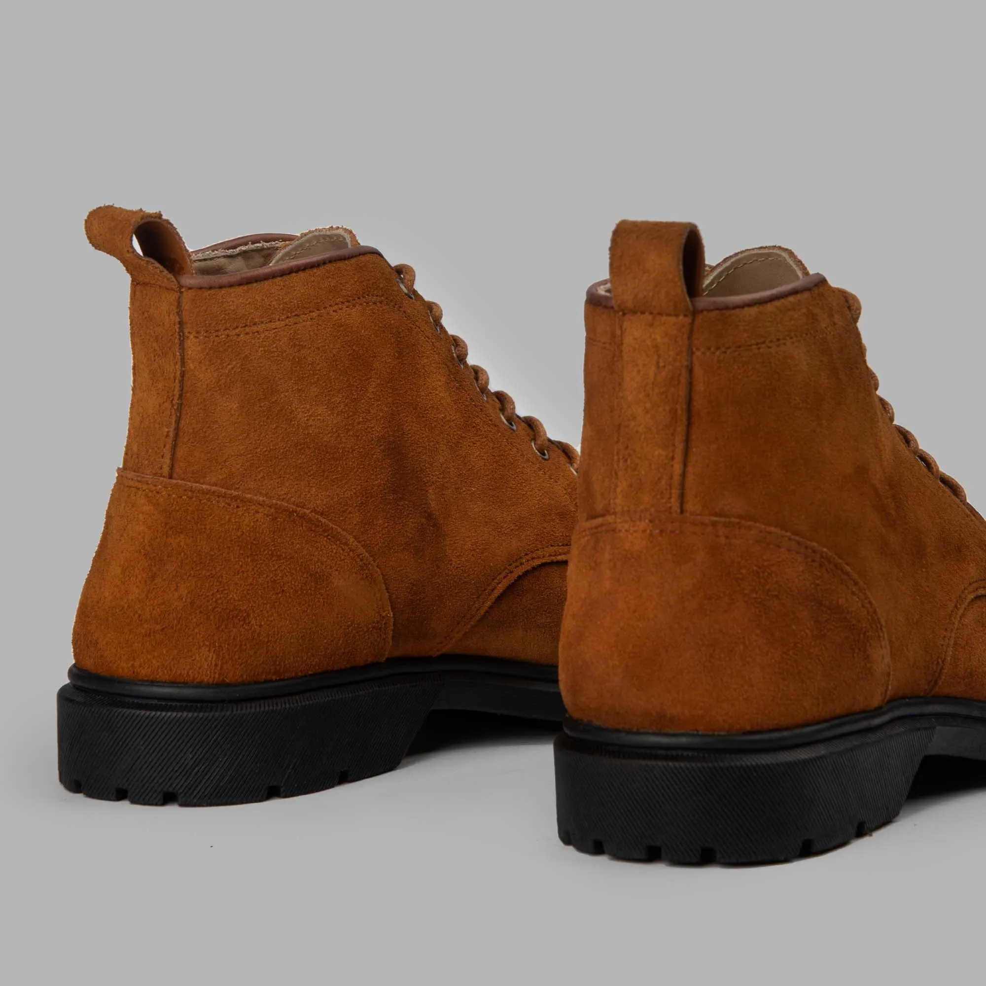 MOC TOE SUEDE LACE UP GENUINE LEATHER HALF BOOTS - HAVANA