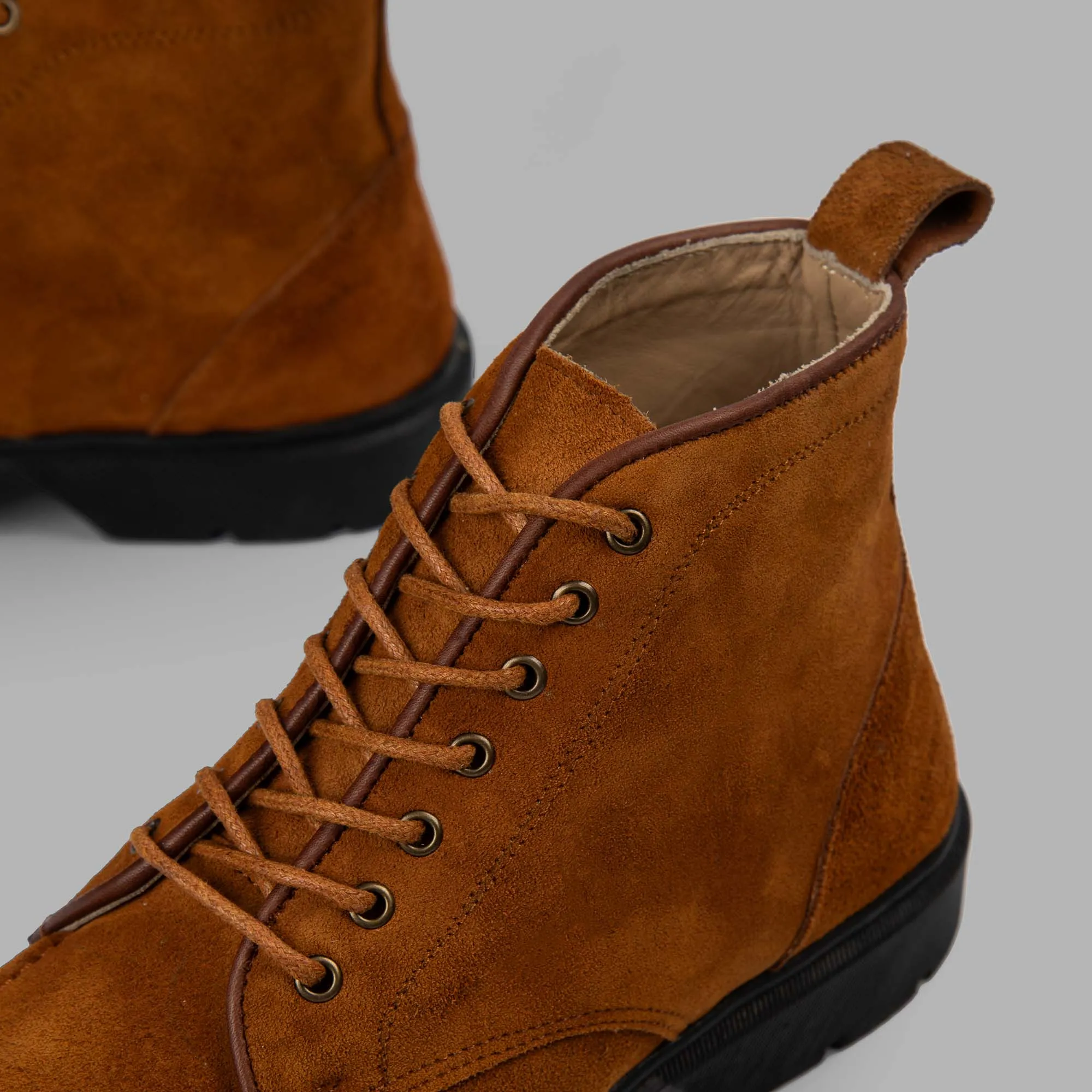 MOC TOE SUEDE LACE UP GENUINE LEATHER HALF BOOTS - HAVANA