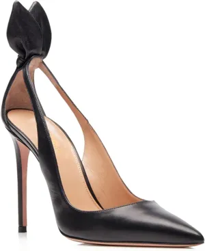 MOOMMO Women Black Stiletto Heels Pumps With Bow Pointed Toe Dress Pumps 3" Thin High Heel Closed Pointy Toe Sandals Slip On Back Bow Cut-Out Dress Chic Wedding Heels Sexy Matte Black 7 M US