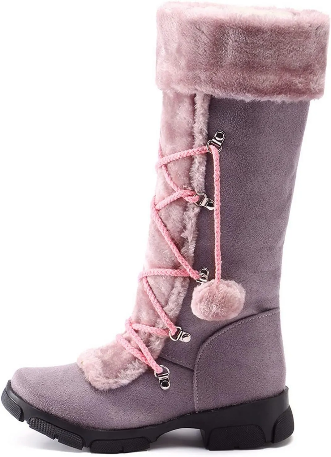 Rain and Snow Boots for Women High Keep Booties Women Snow Hairball Heels Round Women's Boots High Boots Women