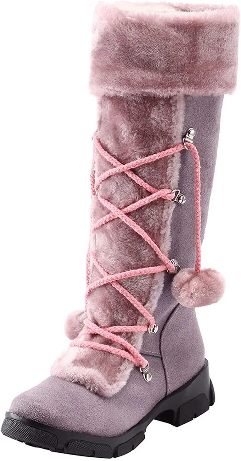 Rain and Snow Boots for Women High Keep Booties Women Snow Hairball Heels Round Women's Boots High Boots Women