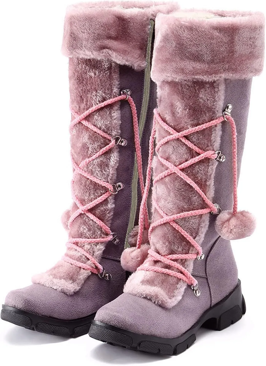 Rain and Snow Boots for Women High Keep Booties Women Snow Hairball Heels Round Women's Boots High Boots Women