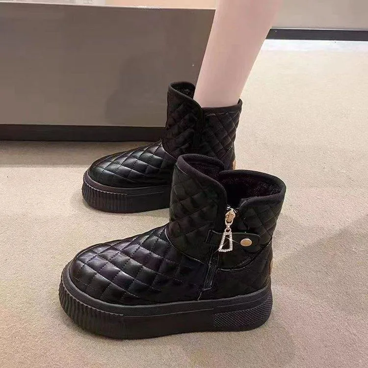 Winter Velvet Warm Snow Lattice Boots