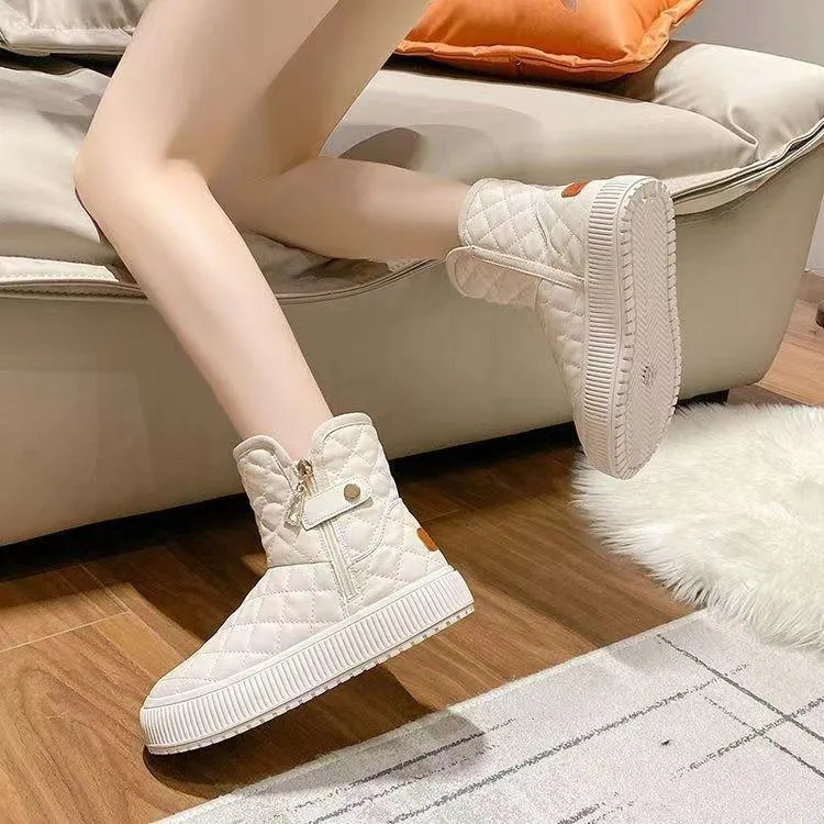 Winter Velvet Warm Snow Lattice Boots