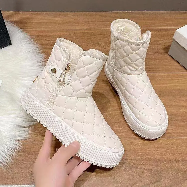 Winter Velvet Warm Snow Lattice Boots
