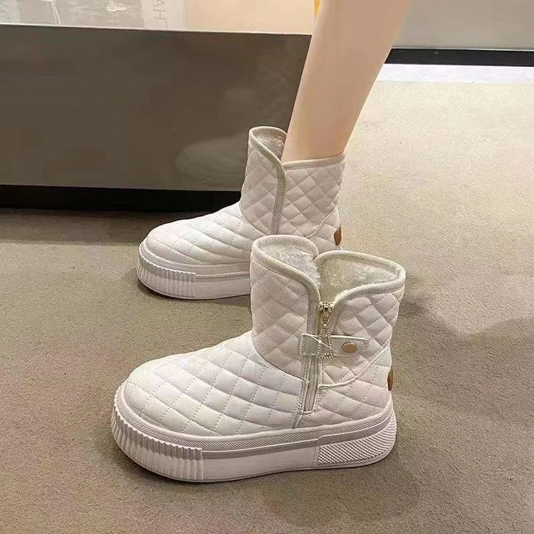 Winter Velvet Warm Snow Lattice Boots