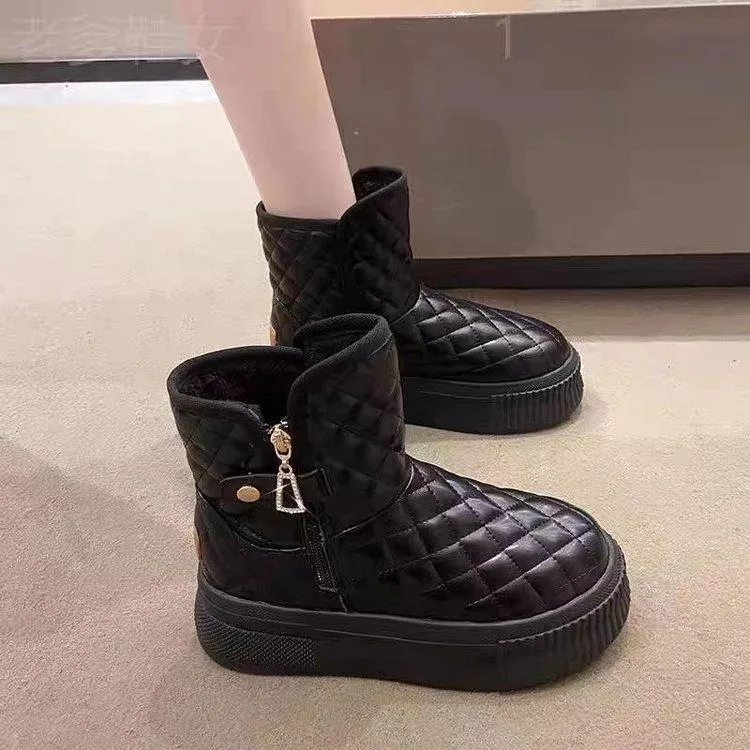 Winter Velvet Warm Snow Lattice Boots